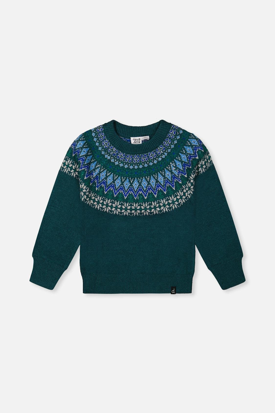 Knit Sweater With Nordic Jacquard Dark Green