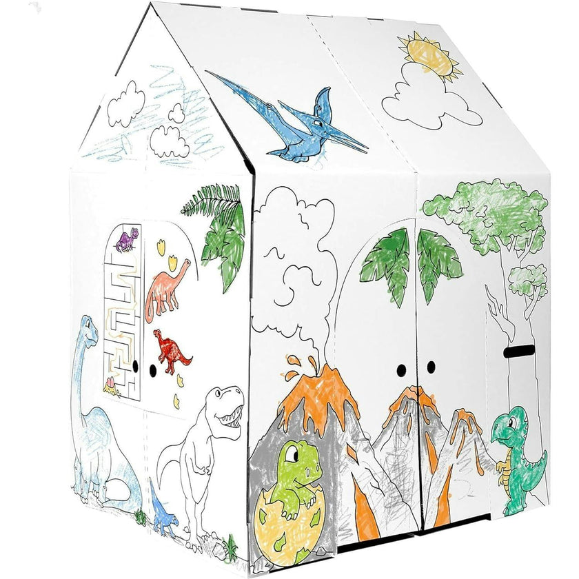 Cardboard Coloring Playhouse House - Kids Art & Craft for Indoor & Outdoor Fun