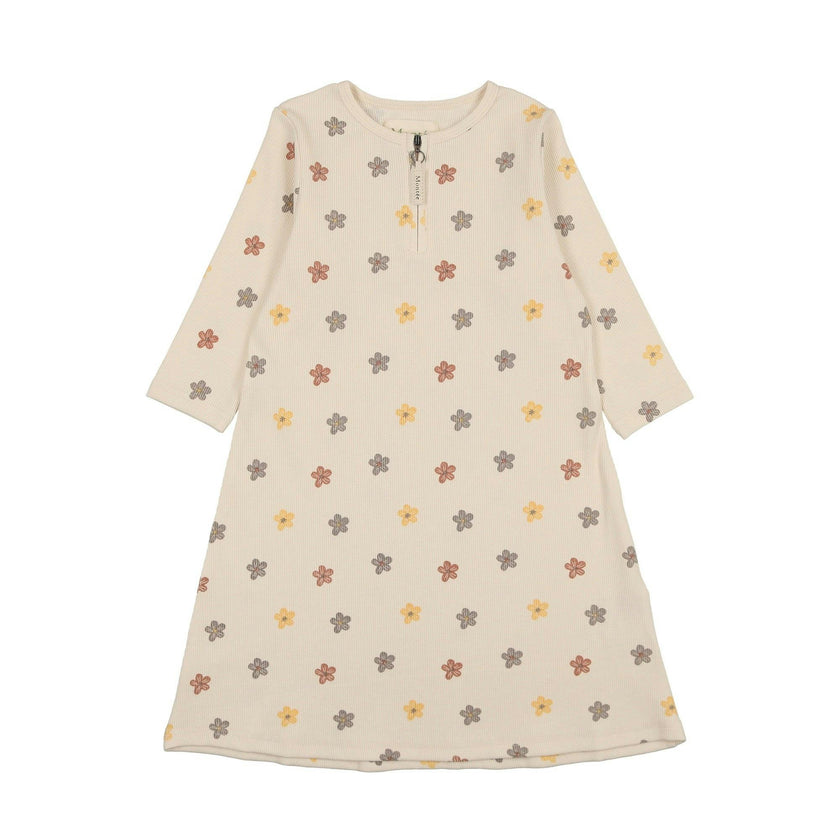 Floral Ribbed 3/4 Sleeve Dress