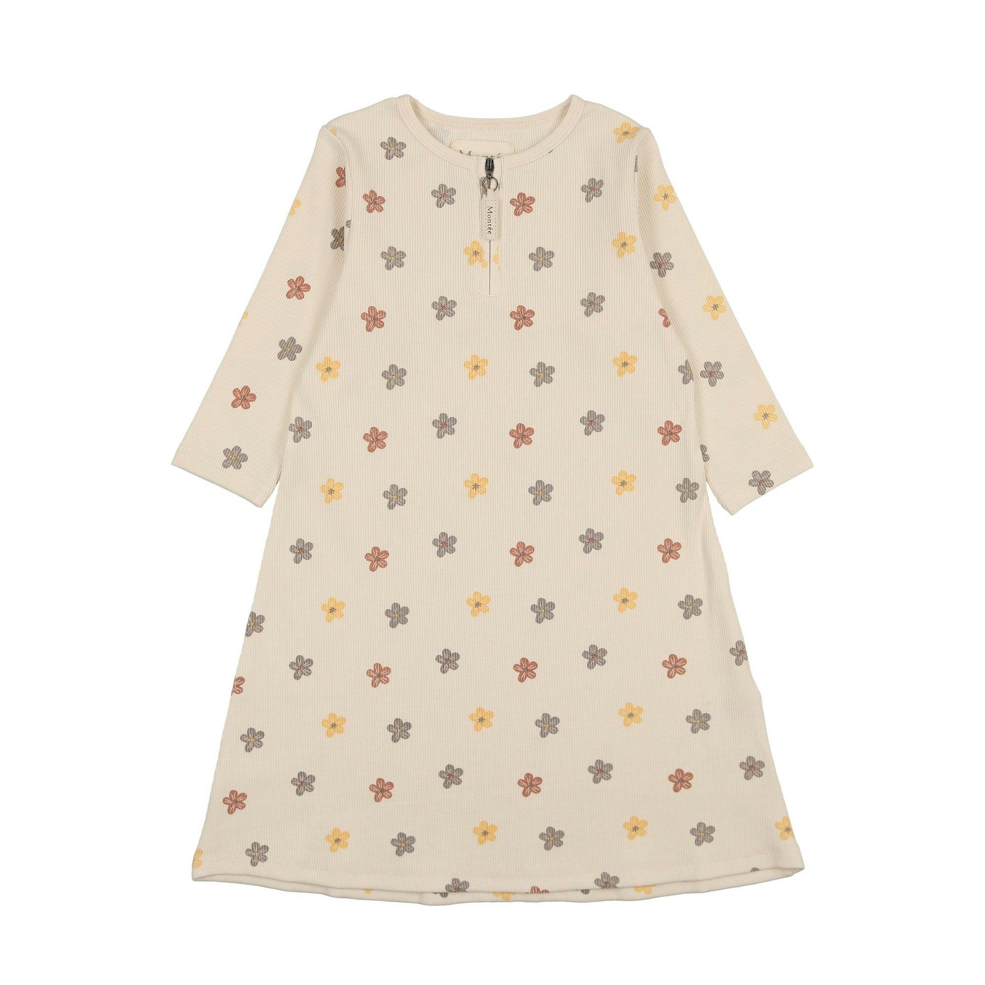 Floral Ribbed 3/4 Sleeve Dress