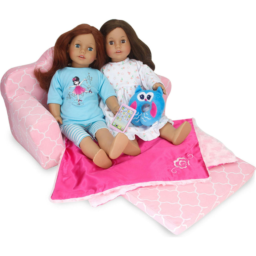 Sophia’s Plush Pink/White Moroccan Print Pull-Out Sofa/Bed Sized for 18" Dolls