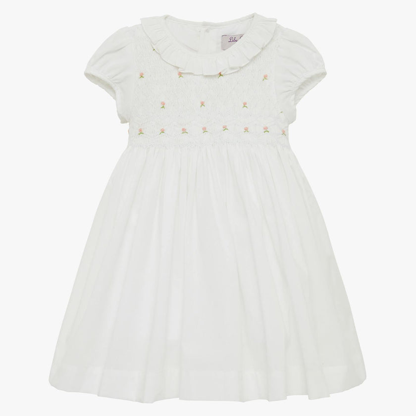 Baby Willow Rose Hand Smocked Dress in White