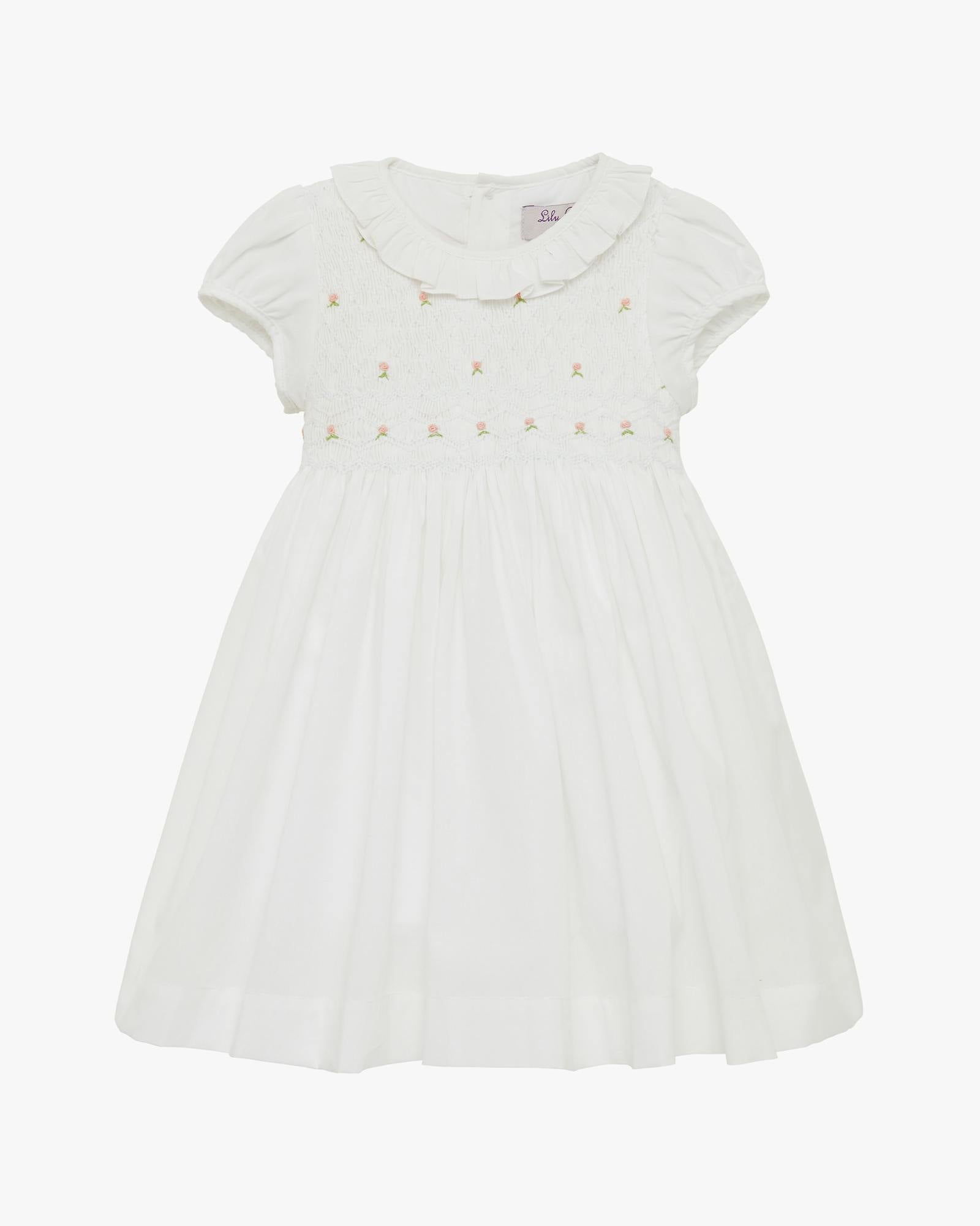 Baby Willow Rose Hand Smocked Dress in White