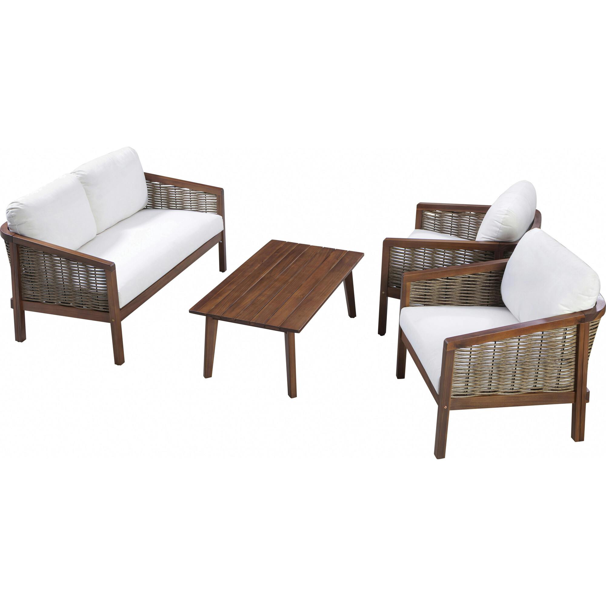 Teamson Home Outdoor Conversation Set with Cushion & Acacia Wood Frame