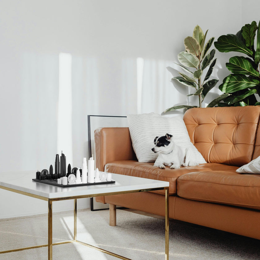 Chess Set Acrylic LOS ANGELES with Wood Map Board