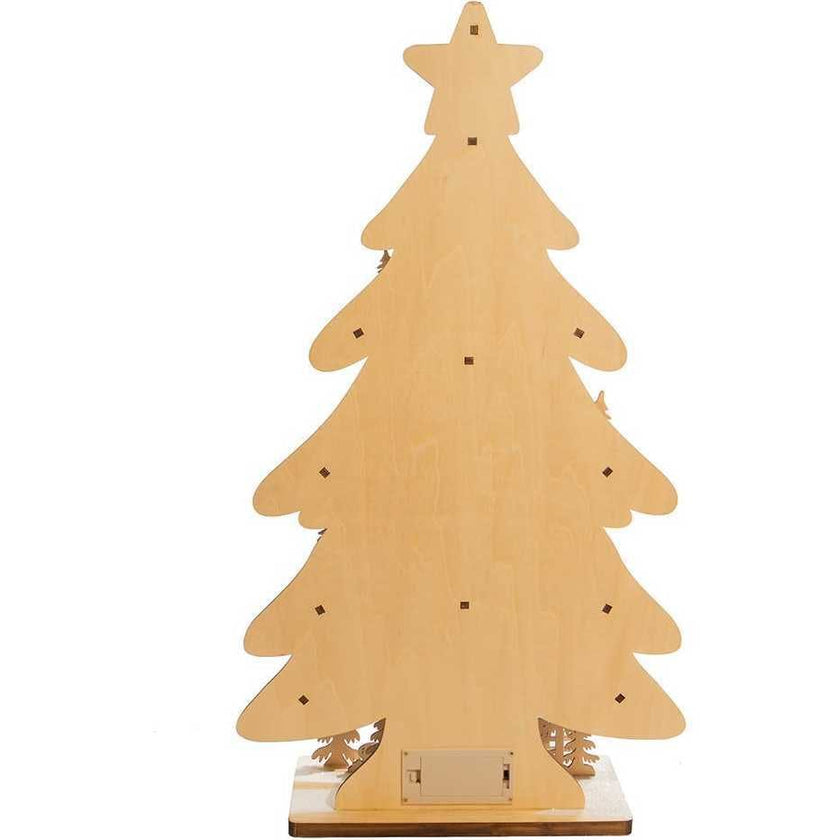 23.6-Inch Battery-Operated Light Up Wooden Christmas Tree with Village Scene