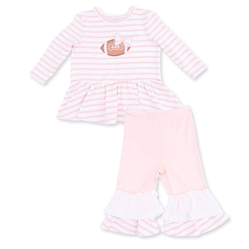 Football Dot and Stripe - Long Sleeve Peplum Top and Ruffle Bells