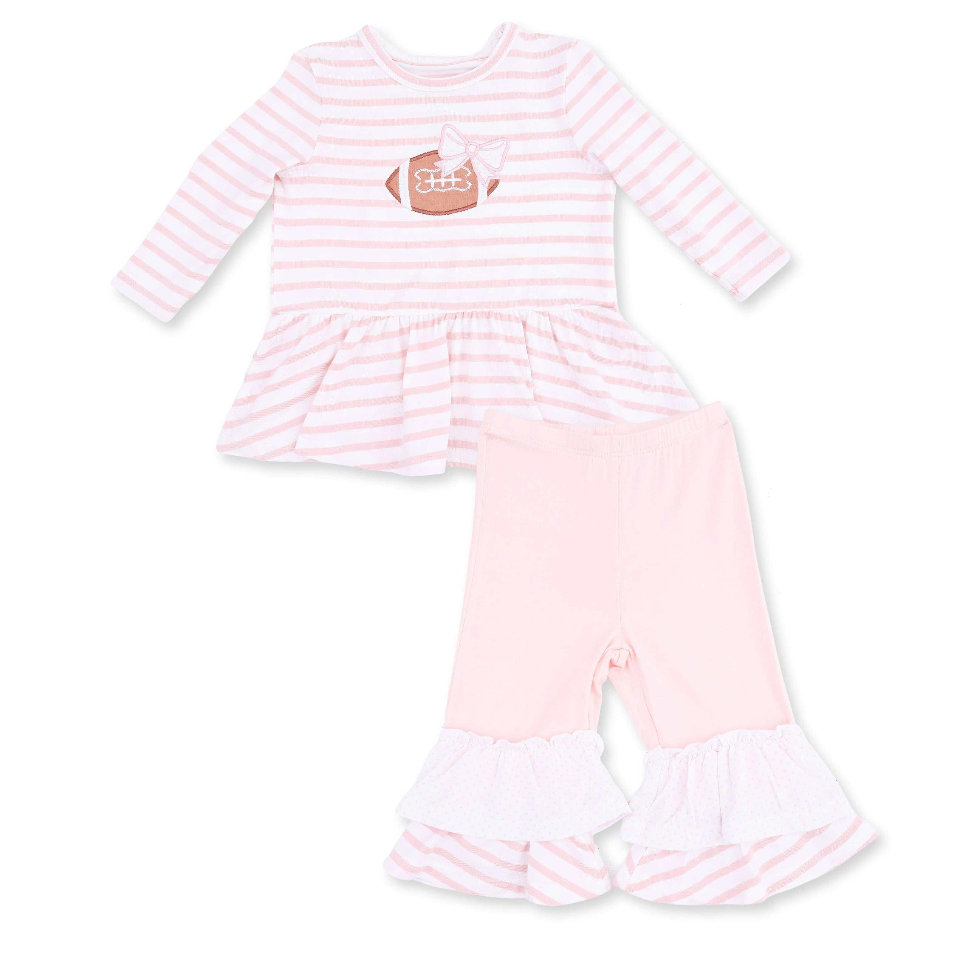 Football Dot and Stripe - Long Sleeve Peplum Top and Ruffle Bells