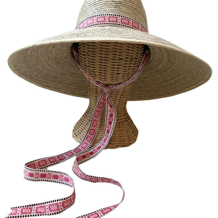 Hollyhock Sun Hat - Vintage Pink Geometric Ribbon - Rose Quartz Toggle