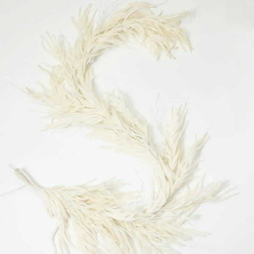 All Aglow - Pre-Lit White Norfolk Pine Christmas Mantel Garland Winter Table Runner