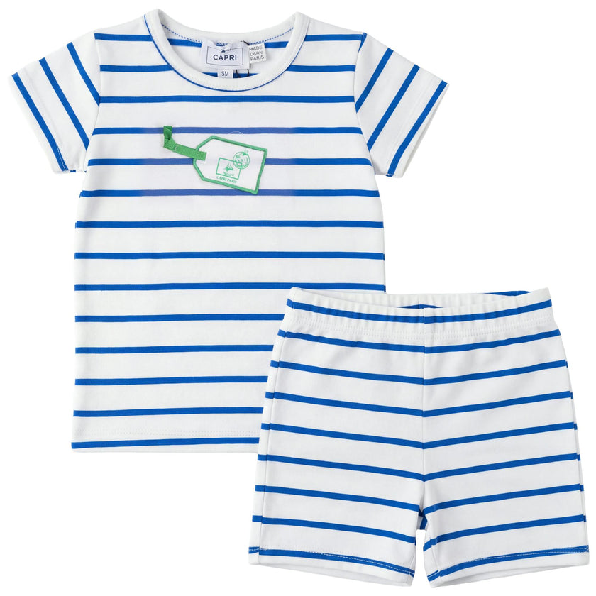 Striped Tag Applique Shorts Set