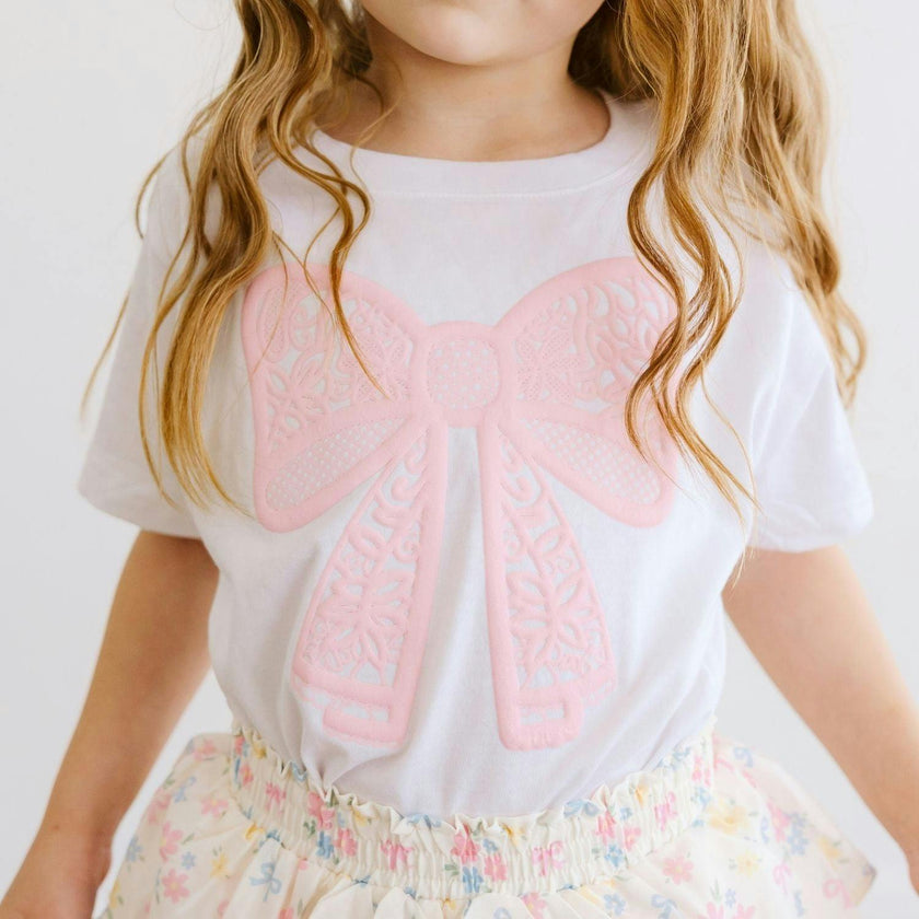 Lace Bow Puff Ink Short Sleeve T-Shirt