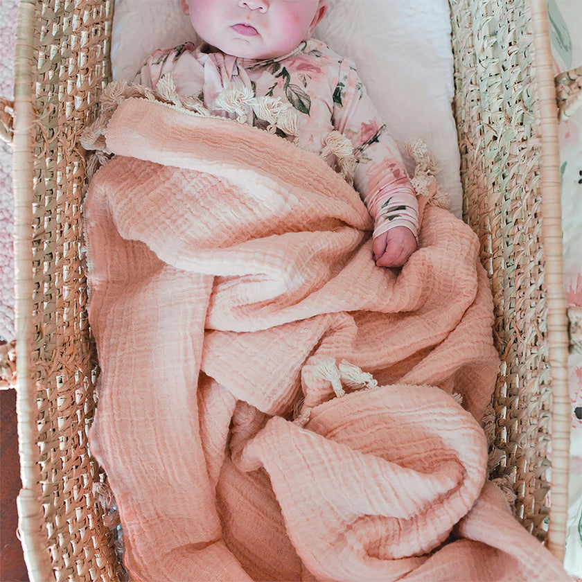 6-Layer Cotton Muslin Baby Blanket (Rose Pink)