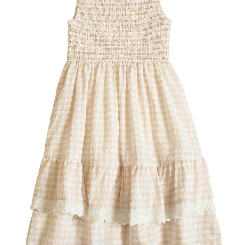Mini Presley Sleeveless Dress in Cream Gingham