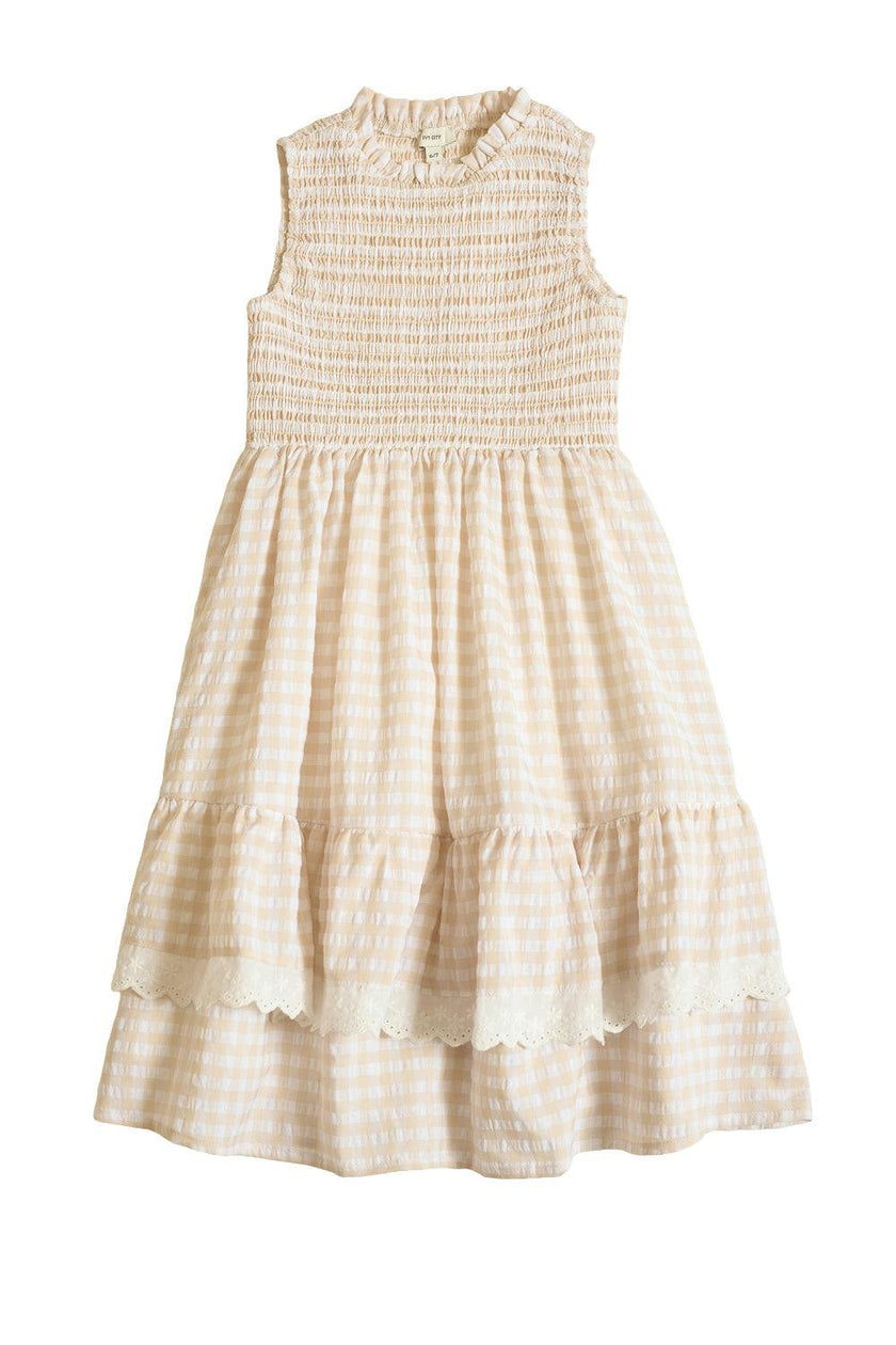Mini Presley Sleeveless Dress in Cream Gingham