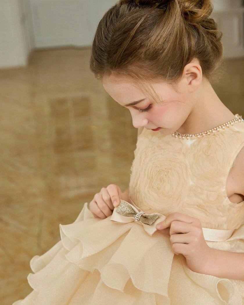Cream Cliffara Floral Ruffle Occasion Dress