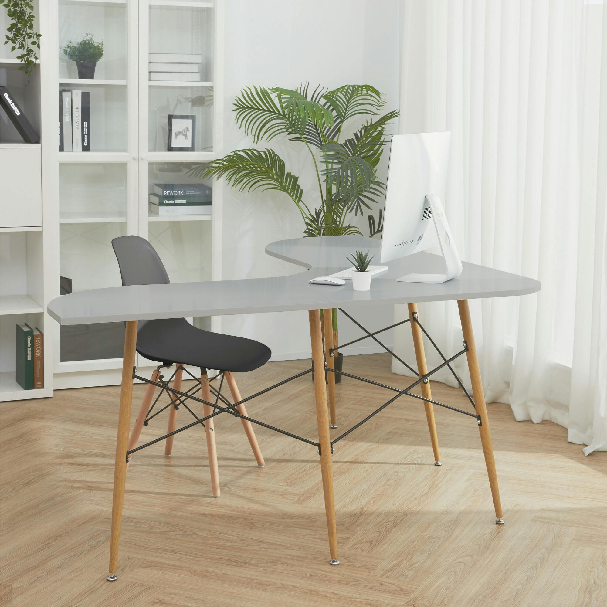 Roberto L-Shaped Corner Desk with Wood and Metal Details