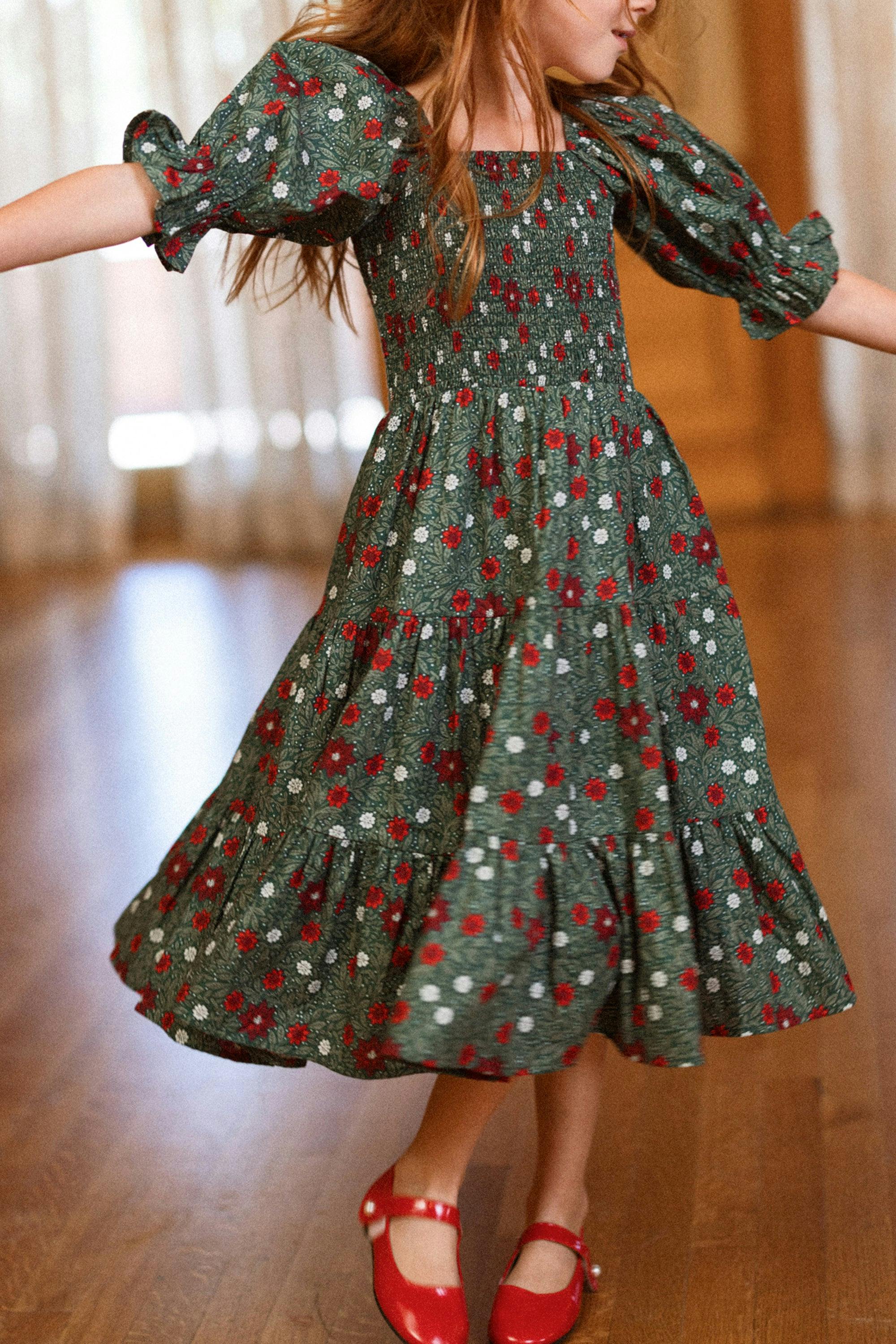 Mini Madeline Maxi Dress in Evergreen Merry Ditsy