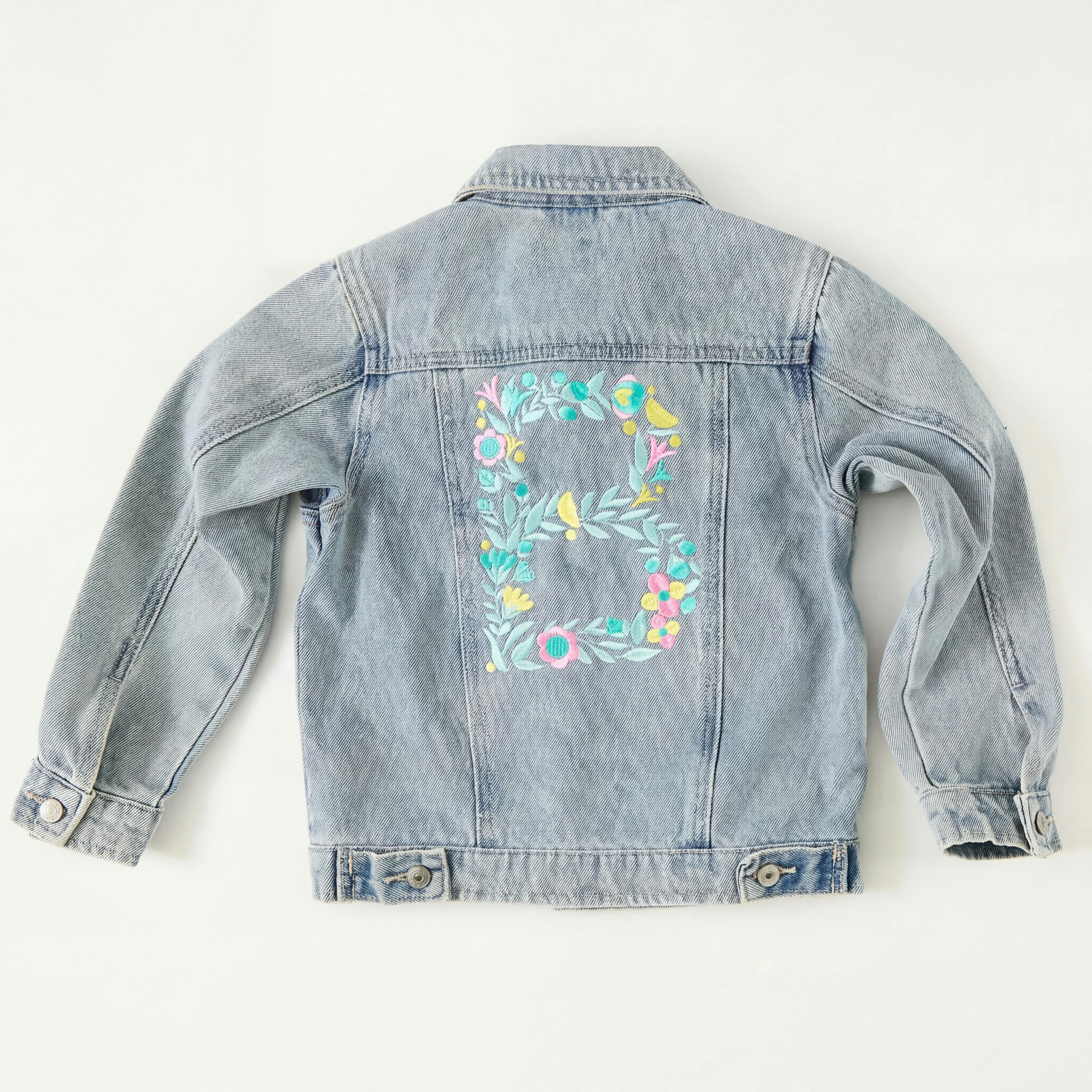 Personalized Denim Jacket, Monogram Floral Font
