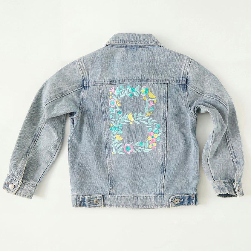 Personalized Denim Jacket, Monogram Floral Font