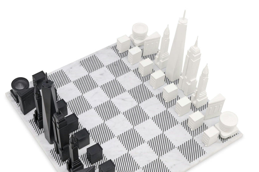 Chess Set Acrylic NEW YORK with Marble Hatch Board