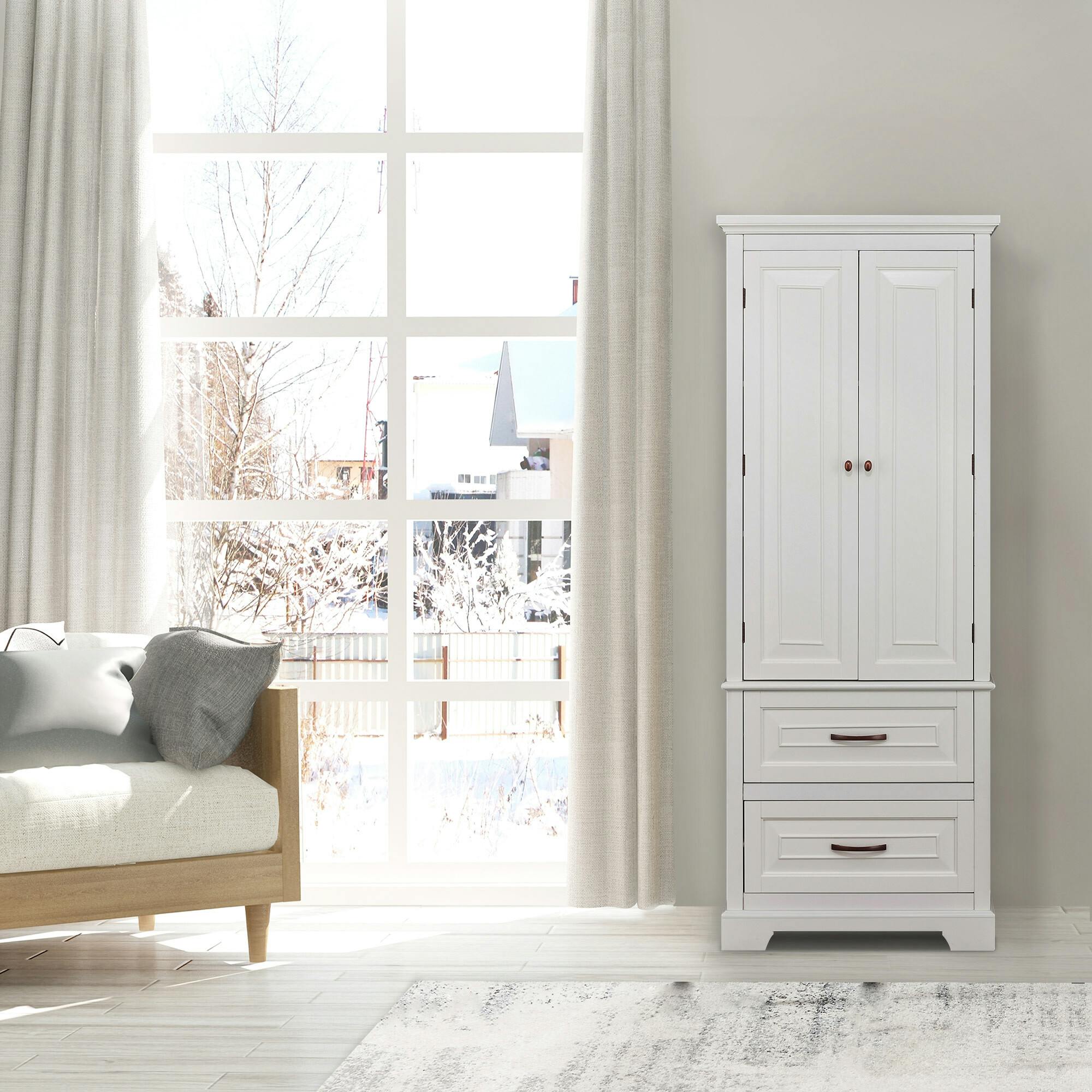 St. James Wooden Linen Tower Cabinet With 2 Drawers