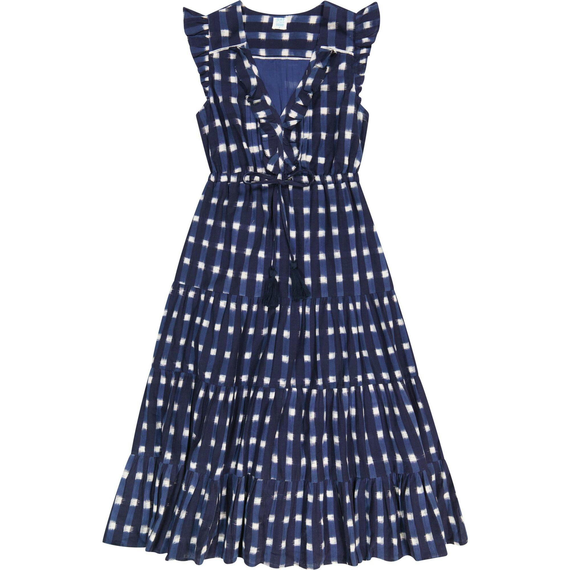 Women's Giselle Ruffle V-Neck Elastic Waist Flutter Sleeve Maxi Dress, Navy