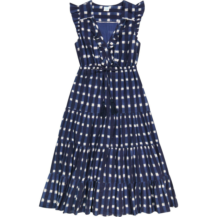 Women's Giselle Ruffle V-Neck Elastic Waist Flutter Sleeve Maxi Dress, Navy