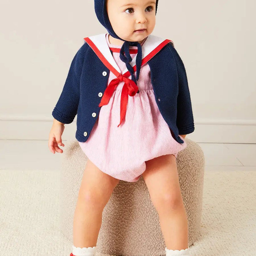 Openwork Knitted Bonnet in Navy (S-L)