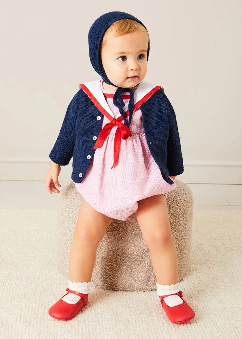 Openwork Knitted Bonnet in Navy (S-L)