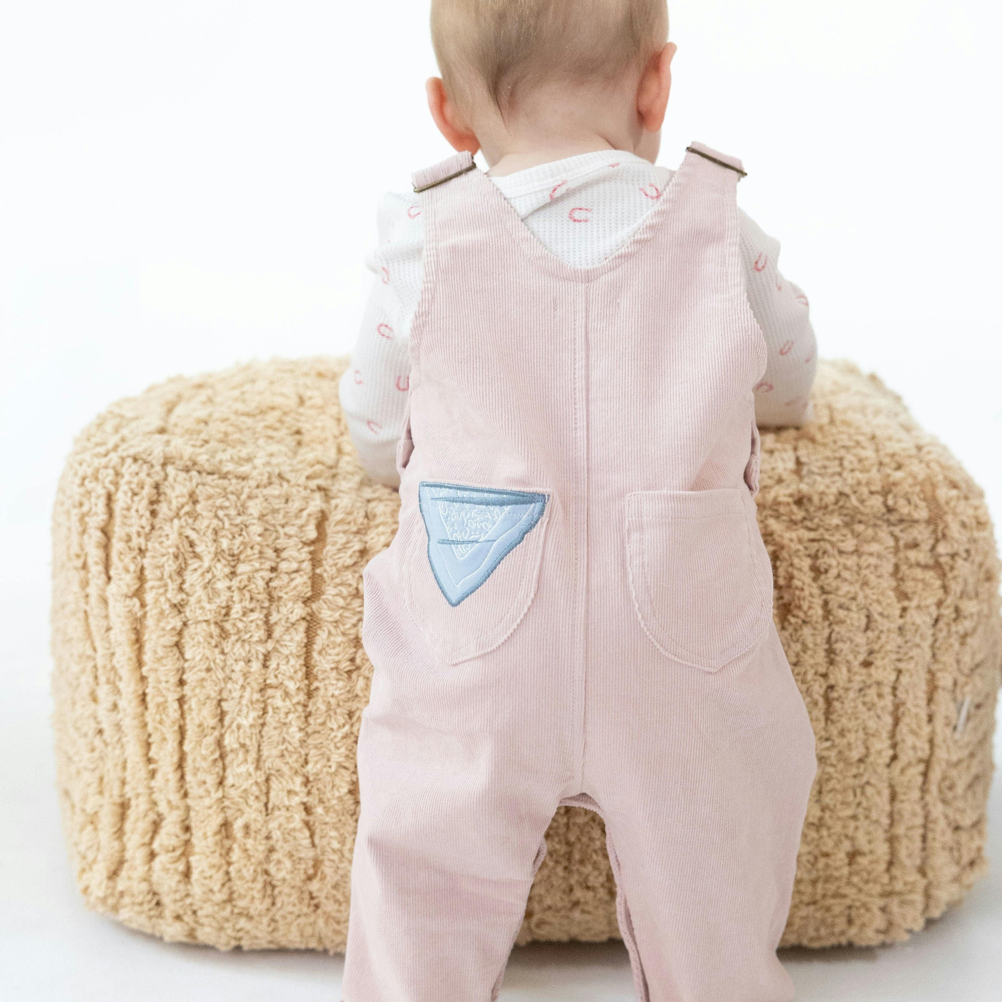 Veiled Pink Corduroy - Uni Old School Overall with Horse Applique