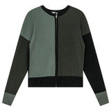 Color Block Double Zip Knit Cardigan