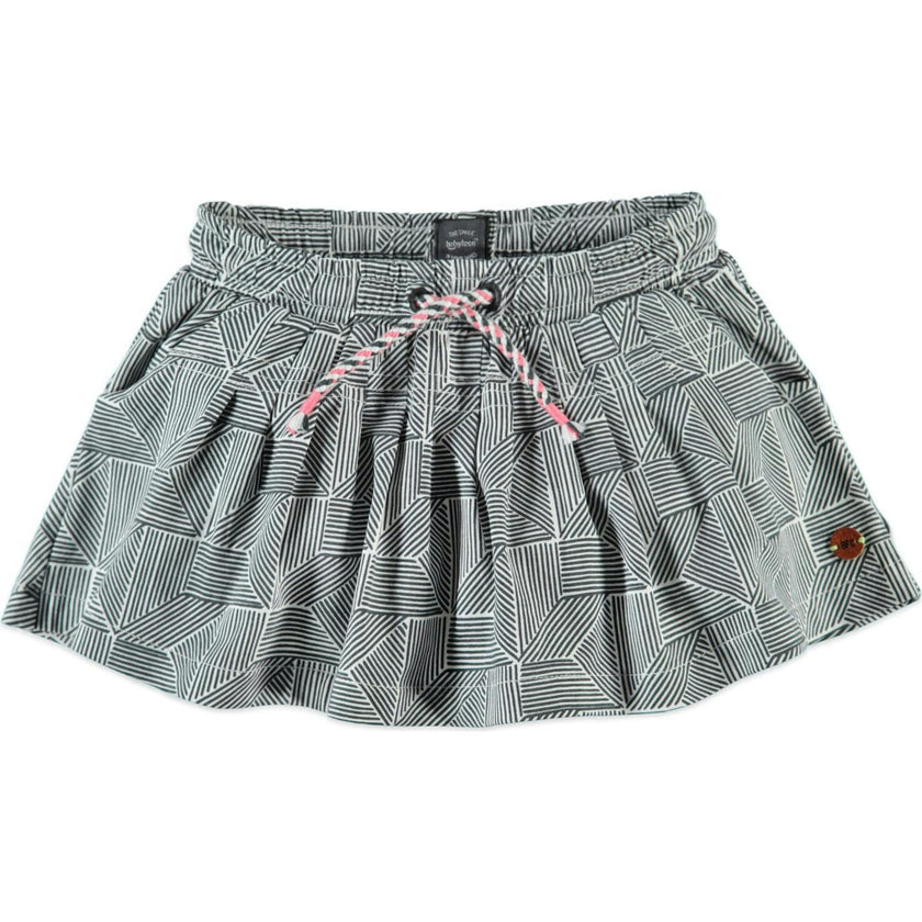 Abstract Geometric Print Drawstring Waistband Pleated Skirt