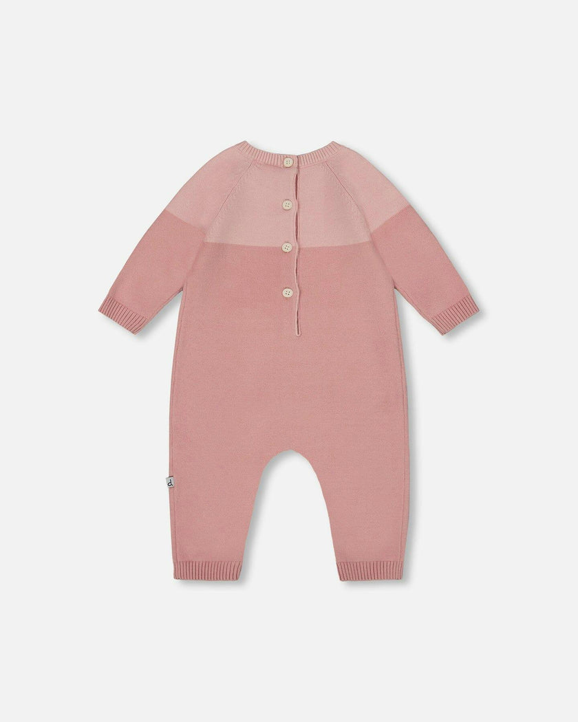 Knitted Bi-Color Romper Old Pink