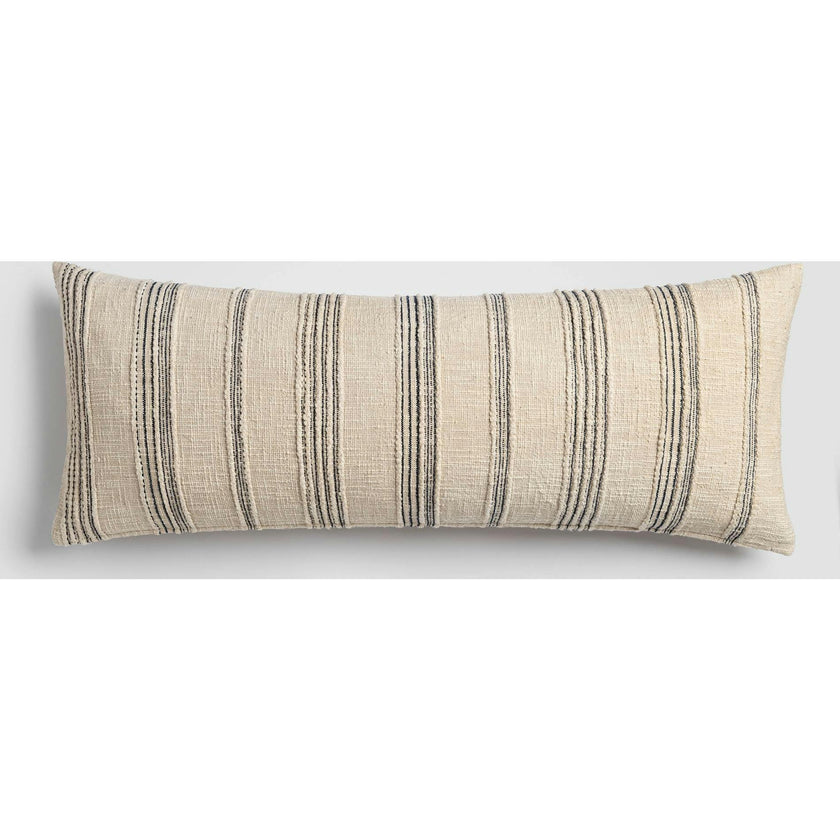 Tide Stripe Blue & Ivory Distressed Lumbar Pillow