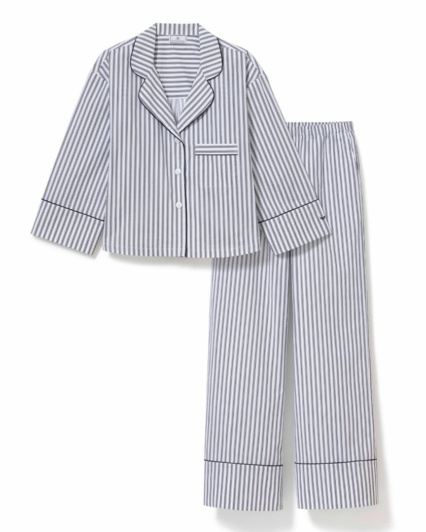 The Celine Poplin Pajama Set in Navy French Ticking
