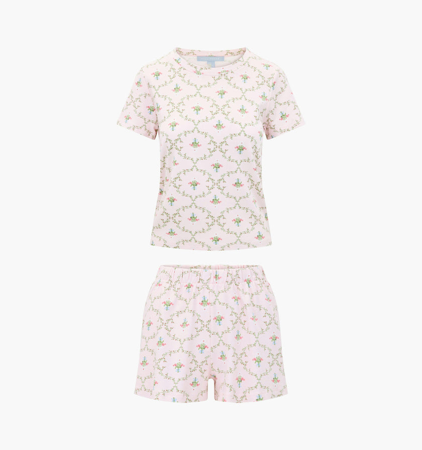 The Nina Pajama Set - Light Pink Trellis
