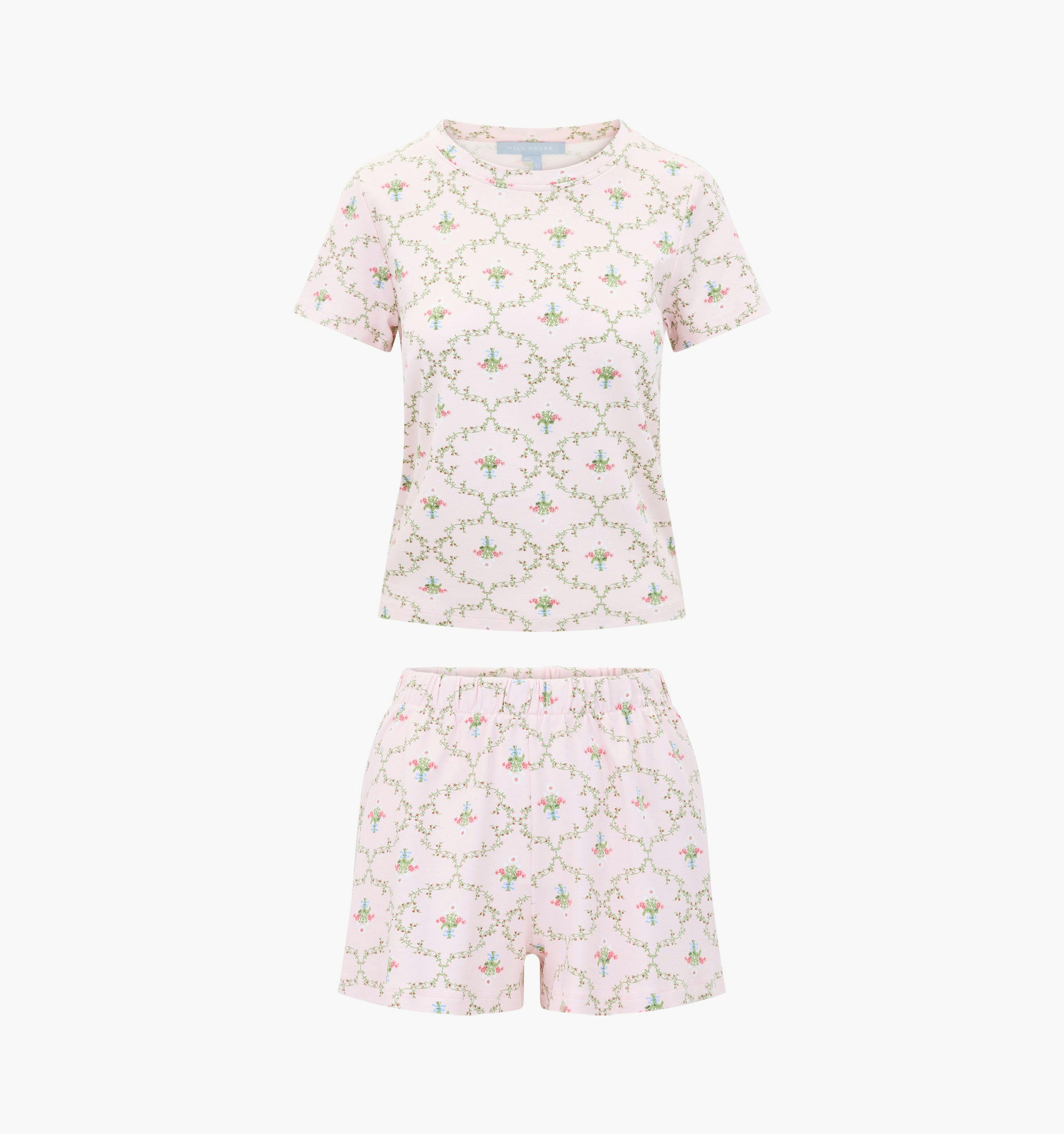 The Nina Pajama Set - Light Pink Trellis