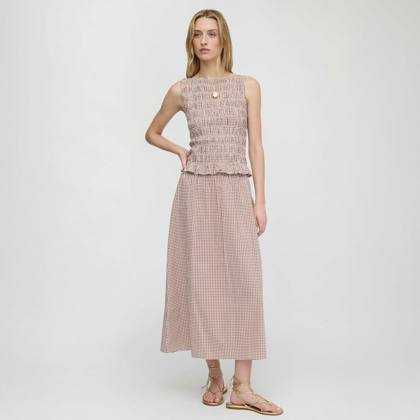 The Delphine Nap Skirt - Cognac Gingham