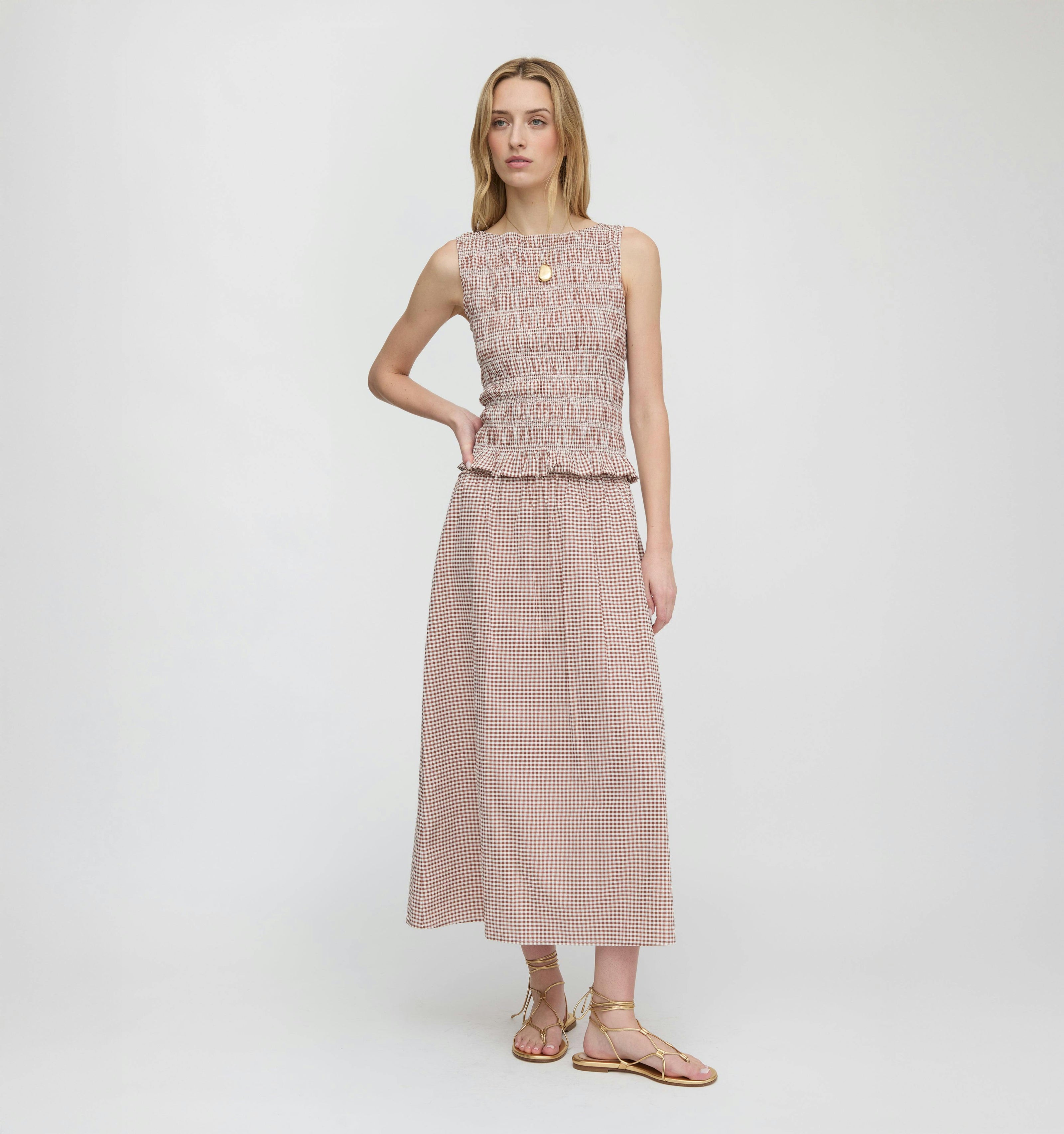 The Delphine Nap Skirt - Cognac Gingham