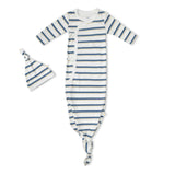 Organic Kimono Knotted Sleep Gown - Navy Stripe