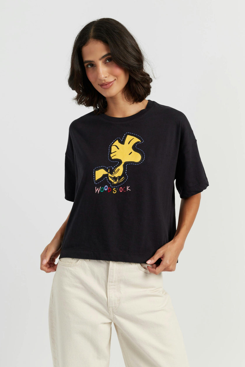 Cotton Woodstock Embroidered T-Shirt
