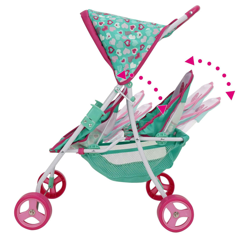 Mint Heart: Doll Stroller - Twin Tandem