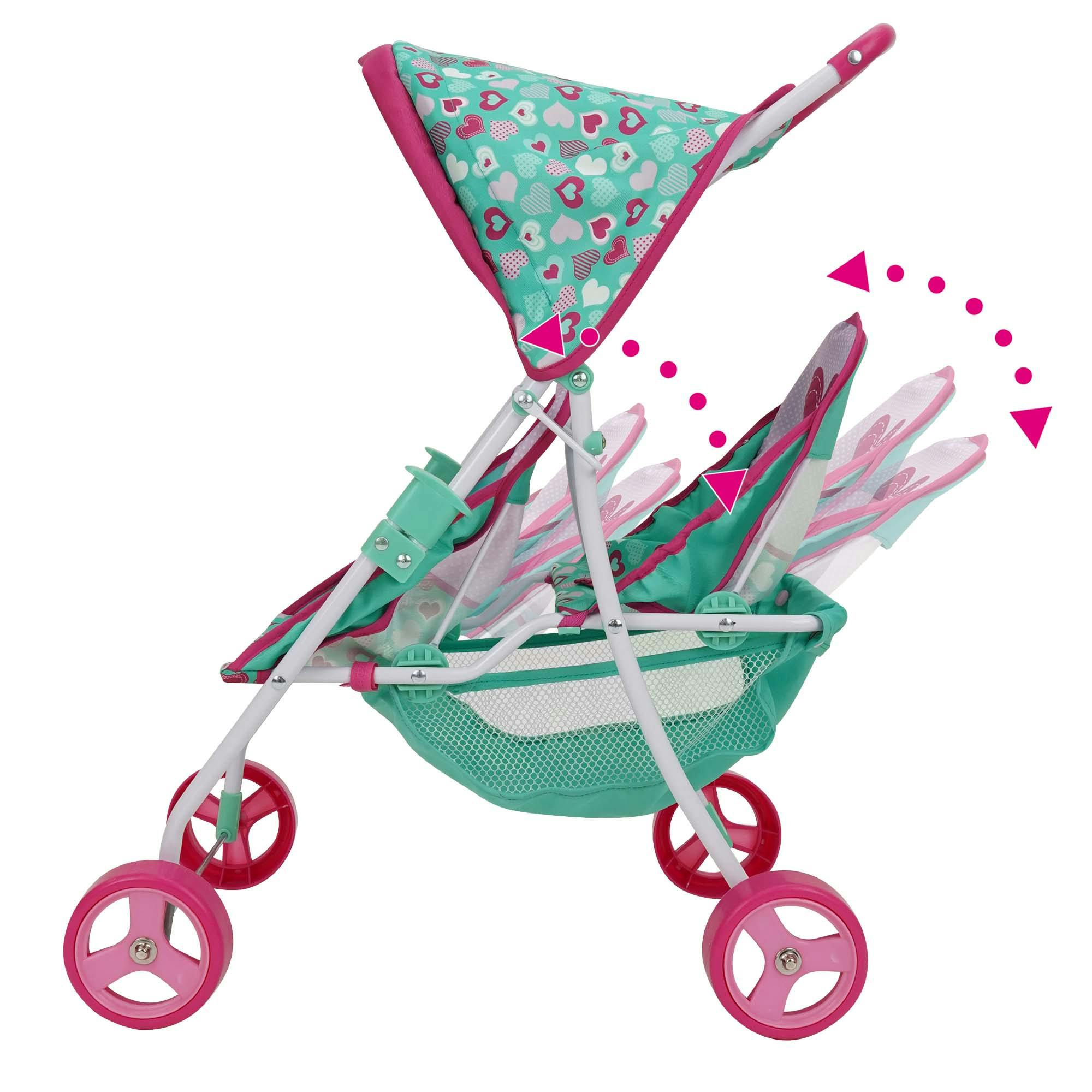 Mint Heart: Doll Stroller - Twin Tandem