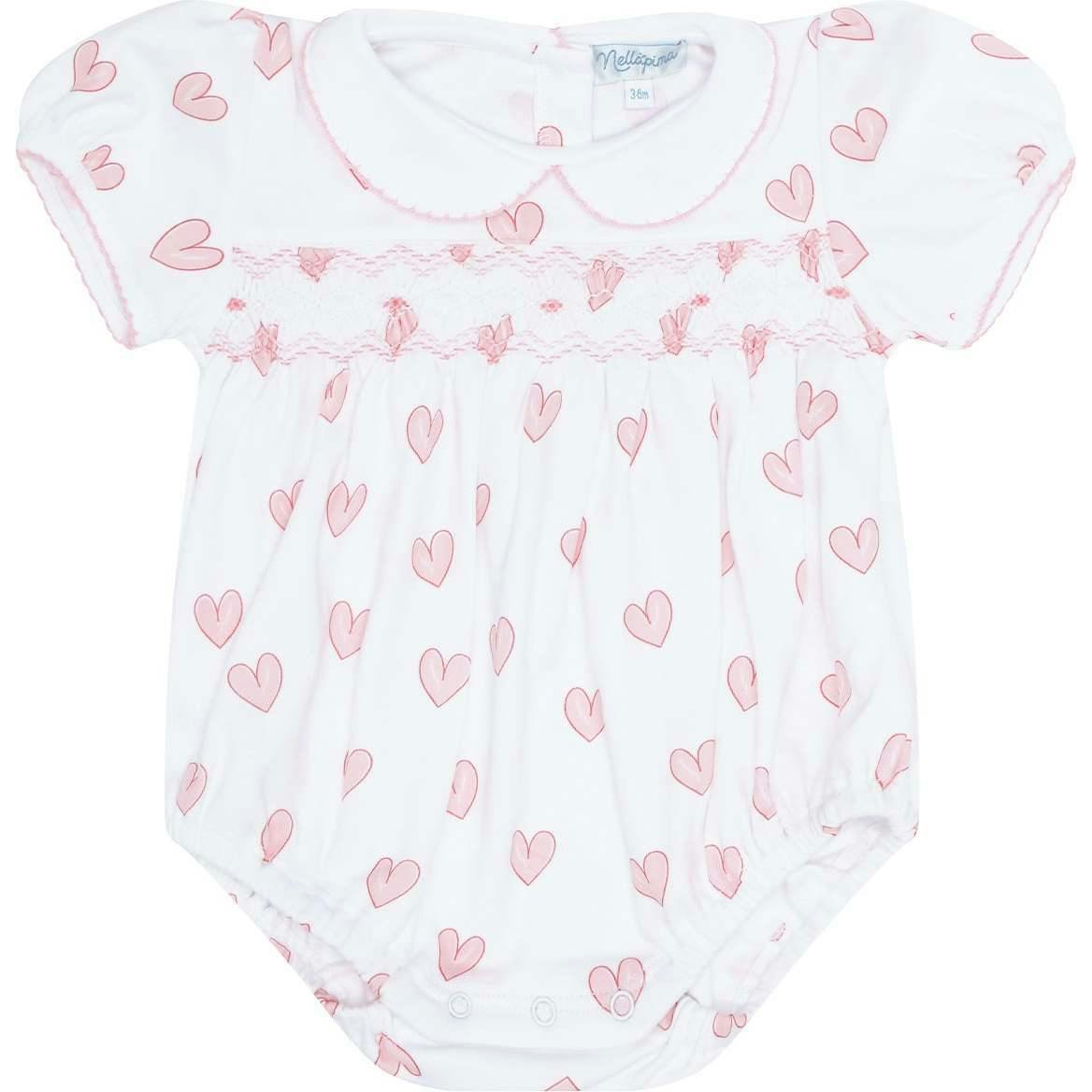 Pink Heart Print Smocked Bubble