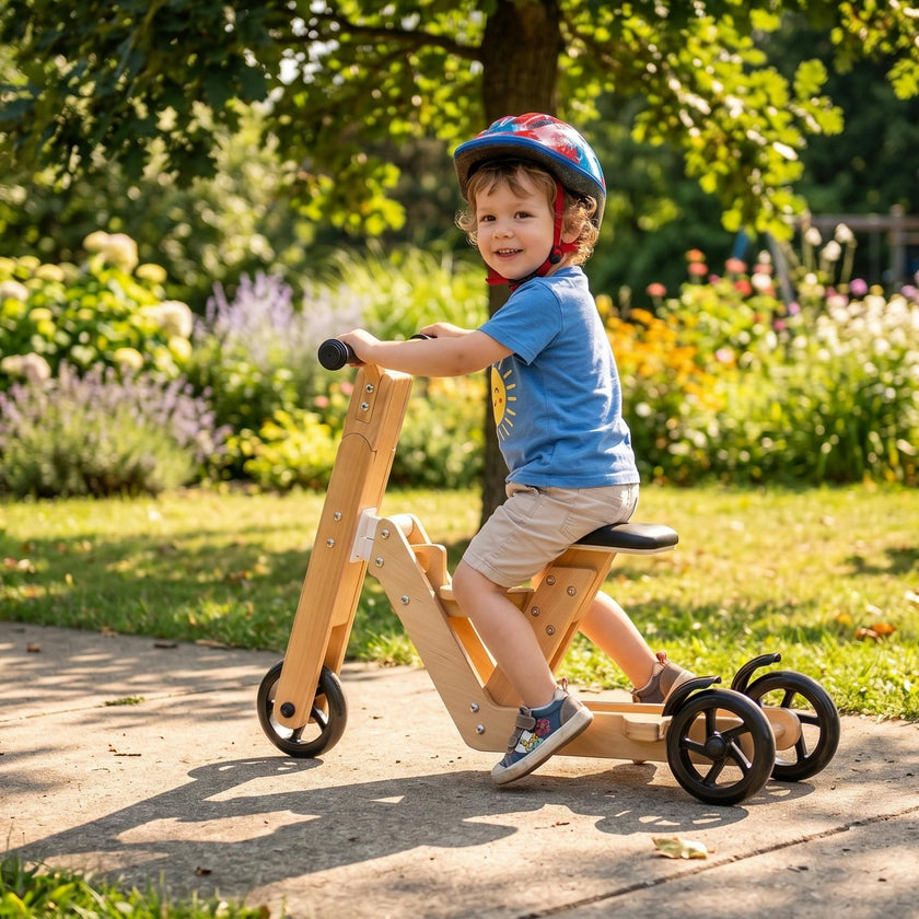 Juneberry 2-in-1 Wooden Scooter & Ride-On Toy for Toddlers