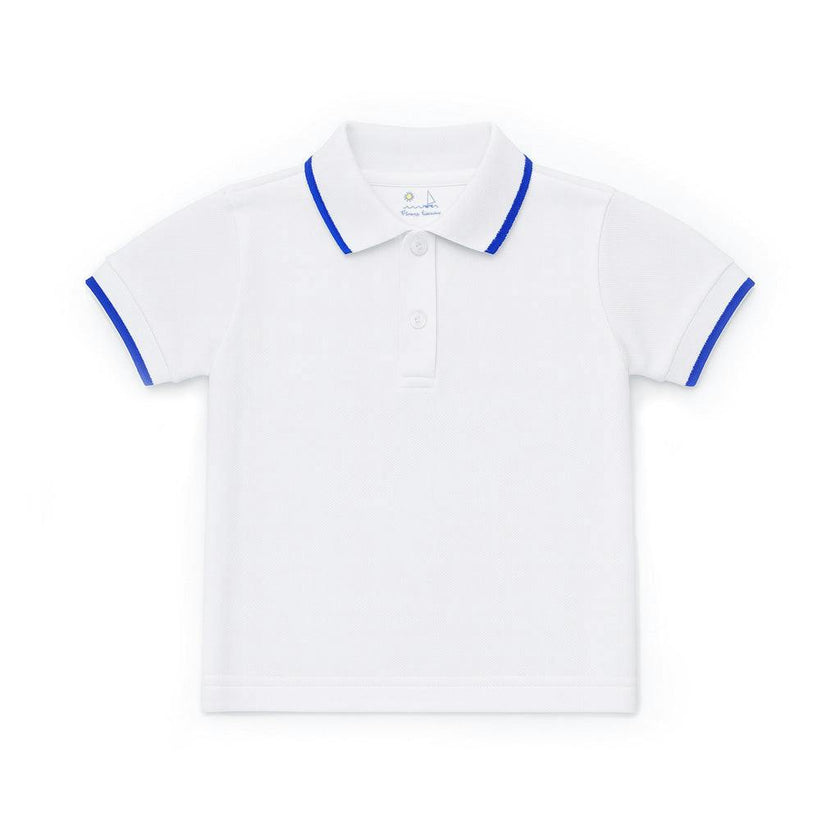 White Polo Shirt With Royal Tipping