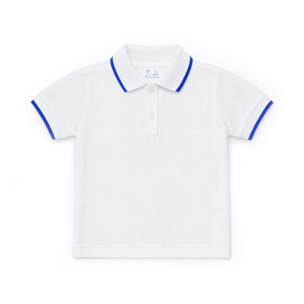 White Polo Shirt With Royal Tipping