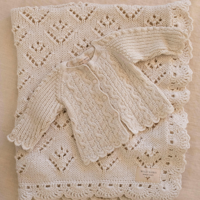 Knitted Blanket w/ Crochet Trim
