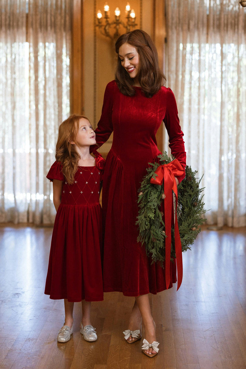 Mini Tiara Dress in Poinsettia Velvet